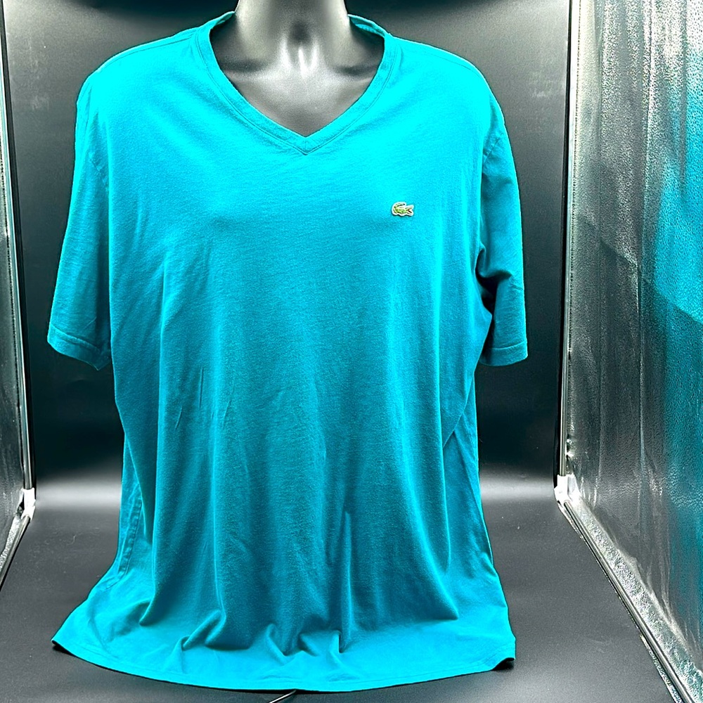Lacoste V-Neck tee. Size 8L(3XB). Men. Turquoise. Excellent condition!!